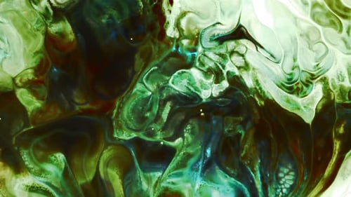 Abstract Fluid Art in Motion with Green and Blue