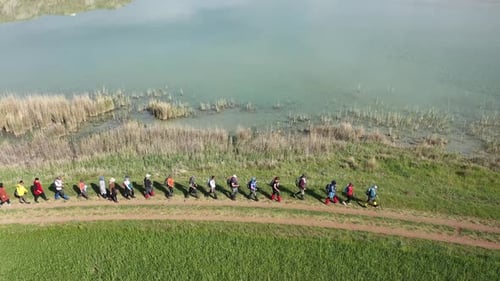 Trekking By The Lake In Aerial View 2