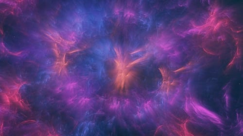 Reise durch den abstrakten, leuchtend blauen und violetten Weltraumnebel