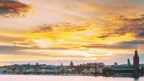 Stockholm, Sweden. Skyline Cityscape Famous View Of Old Town Gamla Stan In Summer Evening. Famous