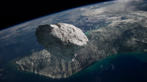 Realistic Asteroid Flying Past Earth in Orbit