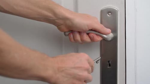 The Man Opens the Door with a Key and Opens for Entry and Exit