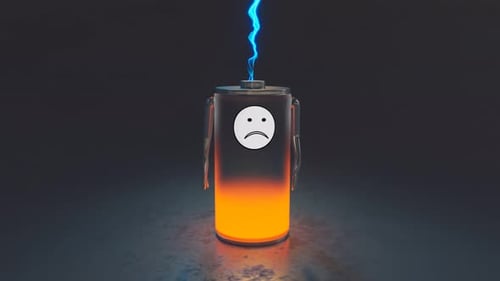 Funny empty rechargeable battery made of metal and glass losing energy Render 4K