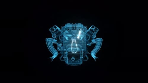 Blue Muscle Car Engine Hud Hologram 4k