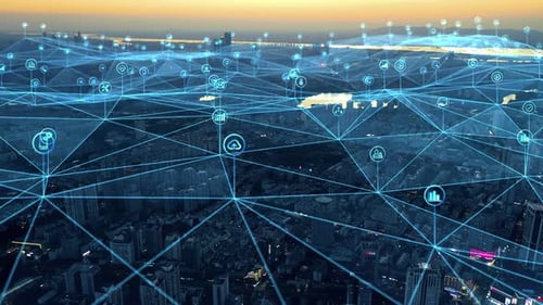 smart Connected city skyline. Futuristic network concept, city Technology.