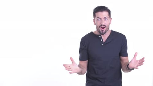 Man Reacts with Surprise Against White Background
