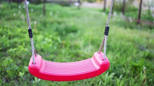 Lonely Swing Hanging in a Garden Full of Green Grass and Trees in Springtime