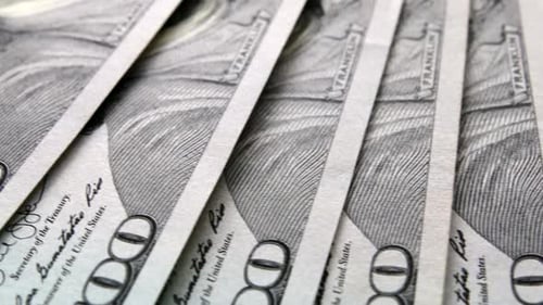 Closeup of United States Hundred Dollar Bills