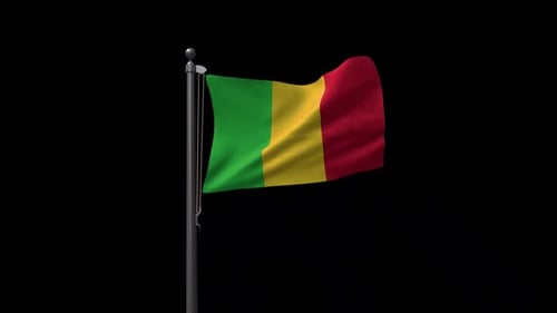 Mali National Flag Waving Animation on Flagpole