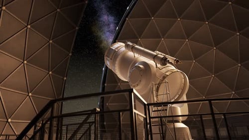 Observatory Telescope Pointing to Milky Way Galaxy Animation
