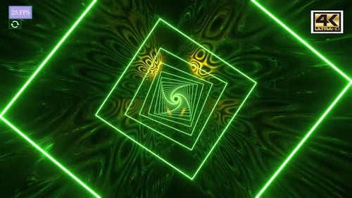 Hypnotic Neon Green Square Tunnel Abstract Animation