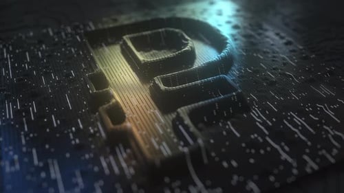 Ruble Sign Made with Golden Contacts and Flashing Lights