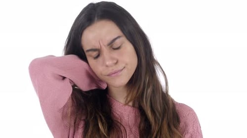 Woman Rubbing Her Neck in Discomfort, Close Up
