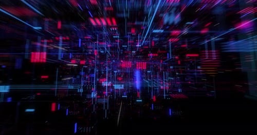 Abstract hologram 3D Big Data Digital City with futuristic matrix.