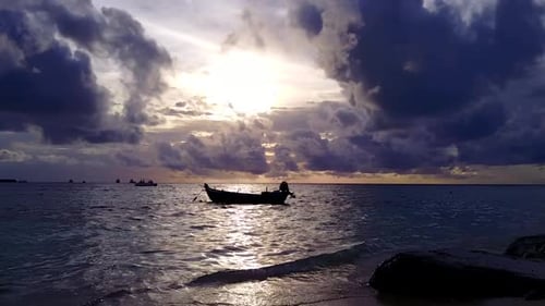 Drone aerial sky of island beach trip by blue ocean with sand background