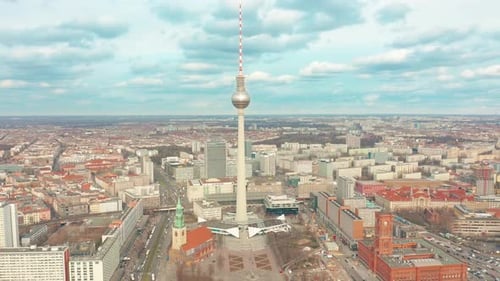Aerial Shot of TV Tower on Alexanderplatz