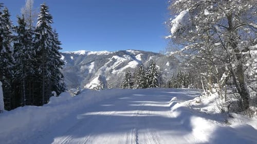 Mountain road covered with snow
