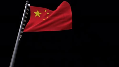 Waving China Flag Animation on Flagpole with Alpha Channel