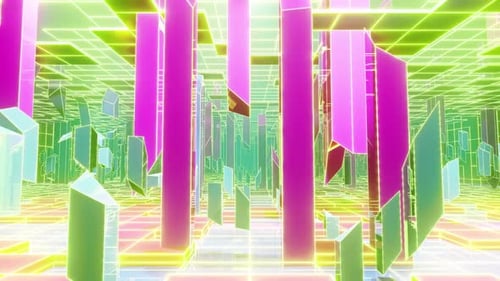 Abstract Futuristic Neon Geometric Grid Tunnel Animation