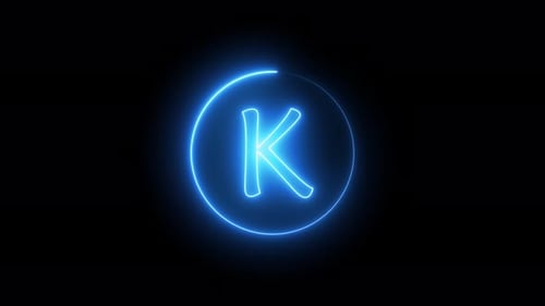 Brillante línea de neón en una trayectoria circular alrededor del alfabeto K. Vd 381