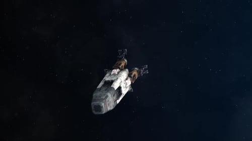 Futuristic Spaceship Flyby in Deep Space