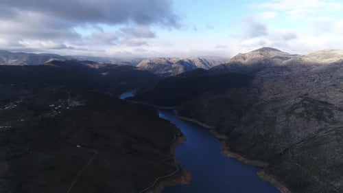 Aerial View River and Mountains