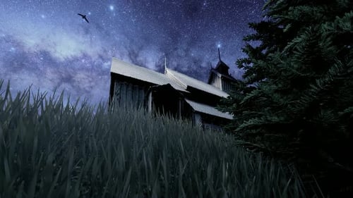 Chalé de madeira e vista noturna da Via Láctea