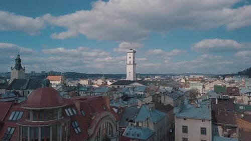 Aerial City Lviv, Ukraine. European City. Popular Areas of the City. Rooftops