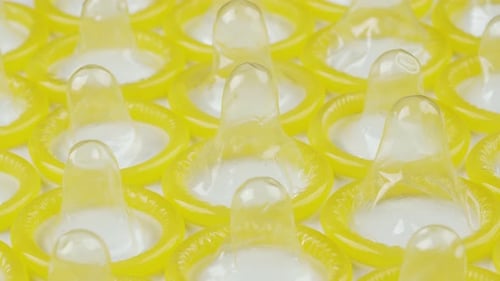 close up of condom rotating