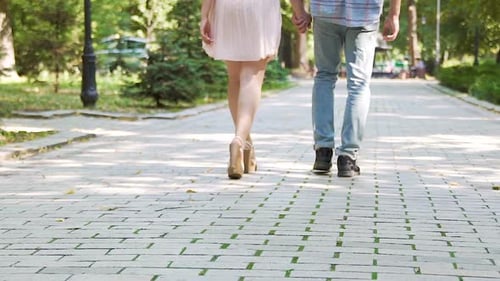 Beautiful Couple Strolling in Summer Park, Romantic Relationship, First Love