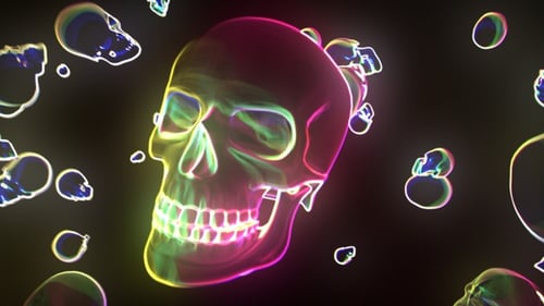Glowing Neon Skulls Halloween Seamless Loop Background