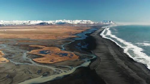 Aerial View of a Glacial River System in the South of Iceland