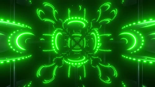 4k Green Cylindiral Neon Tunnels