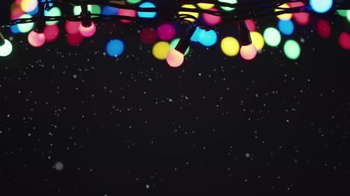 Colorful Christmas Lights and Snowflakes on Black
