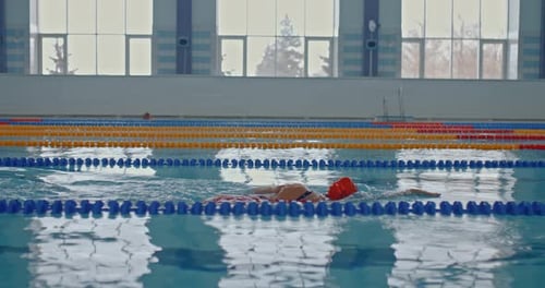 Woman Swimmer Professionally Swims in the Pool Water Crawl Style