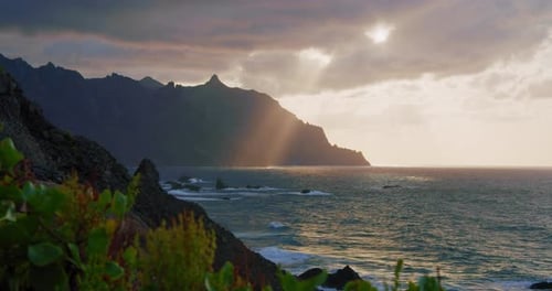 Mountain Scenery on the Atlantic Ocean North of Spanish Volcanic Rocky Shore Tenerife Island