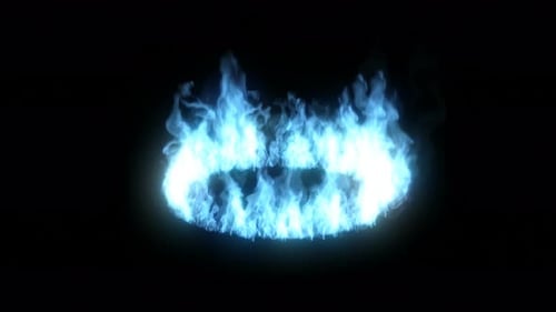 Blauer Kreis Feuer auf schwarzem Hintergrund Leuchtring