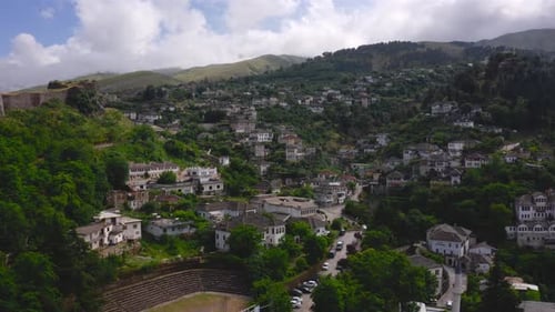 aerial view of old town of Gjirokaster, a UNESCO World Heritage Site in Albania, Europe