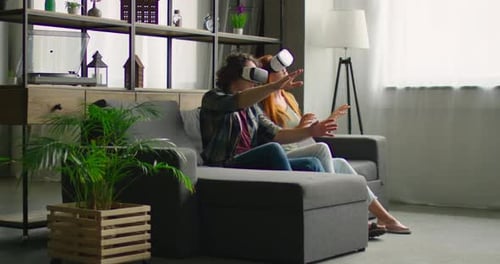 Couple Experiences Virtual Reality at Home Together