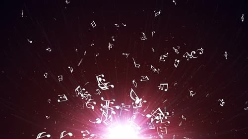 Floating Music Notes with Bright Light Burst Background