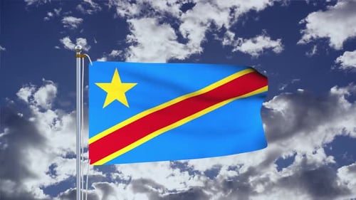 Democratic Republic of Congo Flag Waving in Realistic Sky