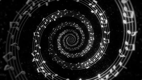 Spiraling Musical Notes Tunnel Animation Loop Background