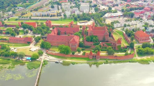 Malbork,Poland.Aerial 4K video from drone to Medieval Malbork ( Zamek w Maborku, Ordensburg Marienbu