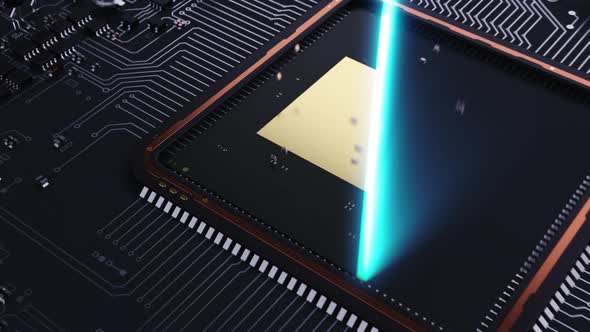 Futuristic CPU Processor Animation on Glowing Circuit Board ...