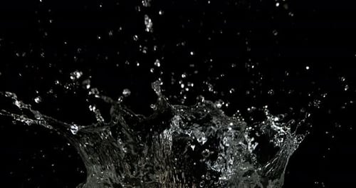 Water Splashing in Dramatic Close Up on Black
