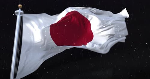 Realistic Japanese Flag Waving in Rain Animation