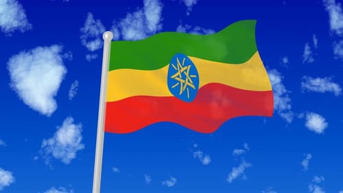 Waving Ethiopian Flag Animation Against Blue Sky