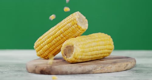 Beans Fresh Corn Fall on a Cutting Board