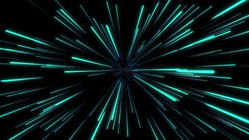 Green Light Streaks, Lines Flying Towards The Camera