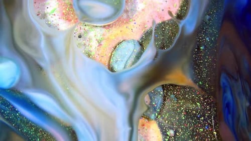 Swirling Abstract Fluid with Bubbles and Glitter